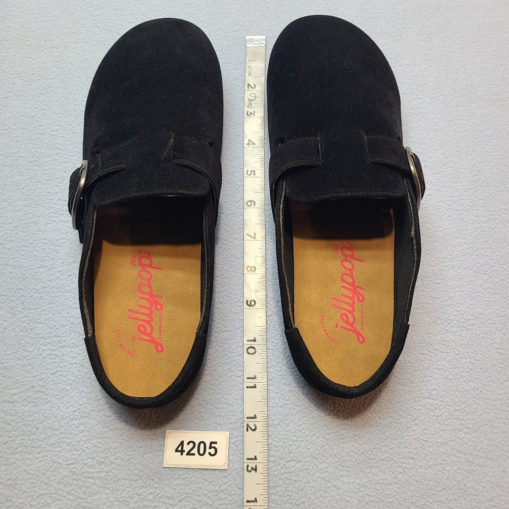 Jellypop Anika Clogs Womens 10 Black Excellent Faux Suede Buckle Slip On Mules - Picture 6 of 8